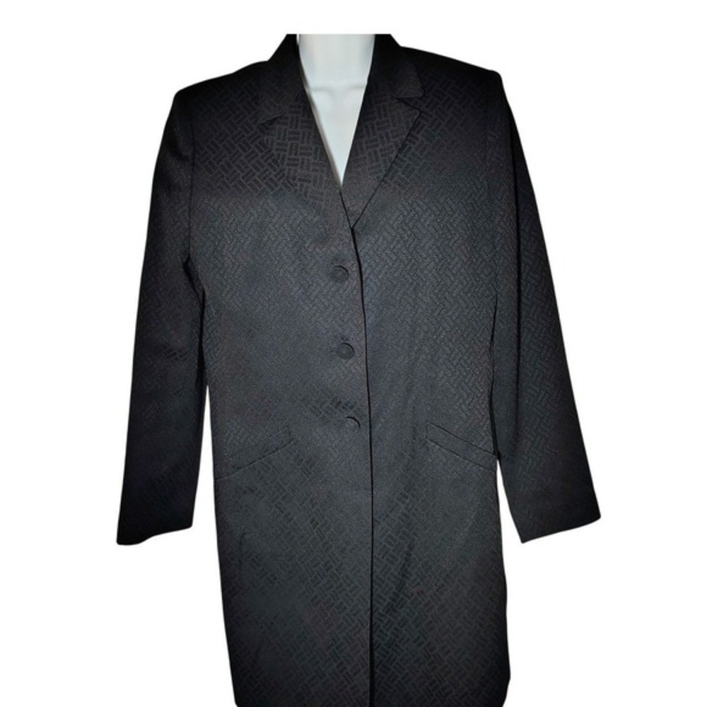 Le Suit Black Textured‎ Blazer Jacket 12 long old money business dark duster